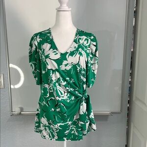 PerSeption Concept Green and White Floral Blouse XL